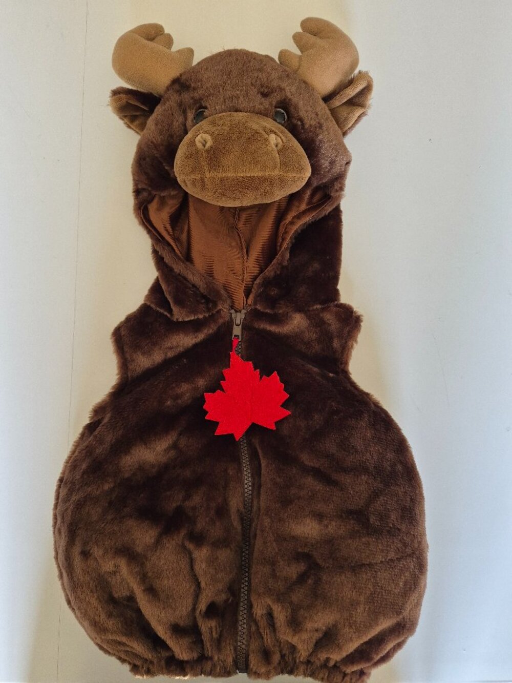 NWOT Going Wild Baby Moose Vest Costume W/ Maple Leaf Pull Detail - 12M